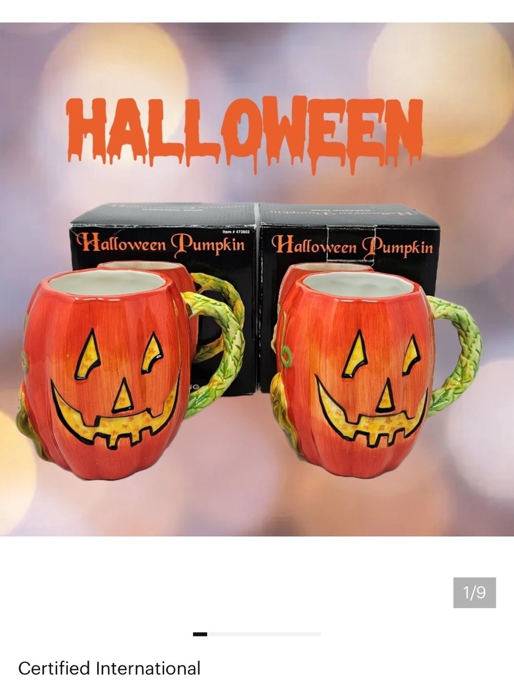 Halloween Pumpkin Ceramic Mugs Set Of 2 Susan Winget 22 FL. Oz Autumn fall Feel